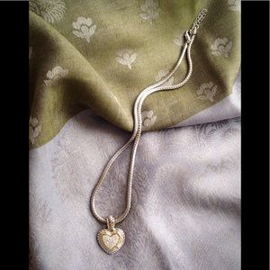 Two-tone rhinestone heart slide with chain